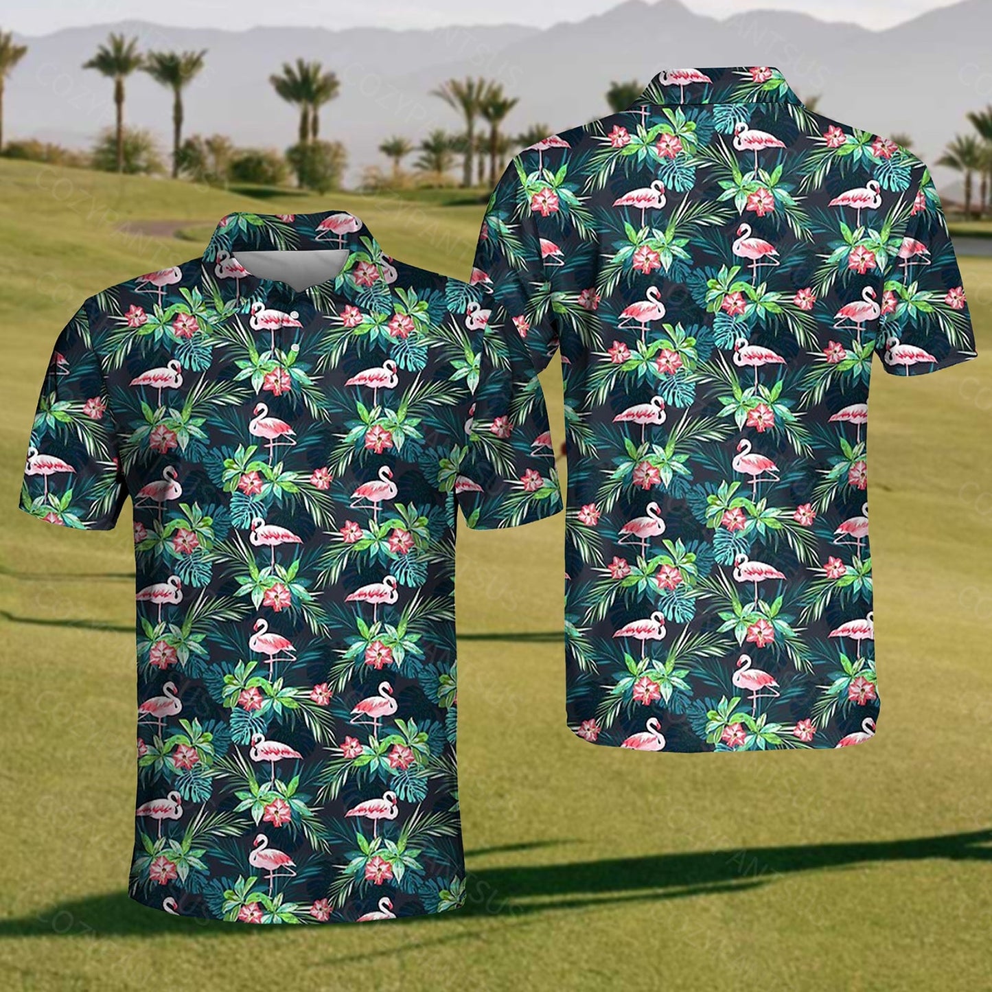 Men's Floral Flamingo Polo shirt