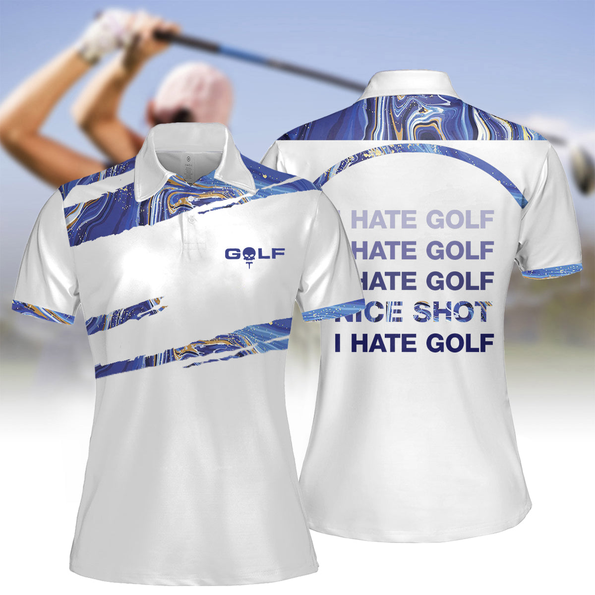 Golf Seamless Marble I Hate Golf Pattern Short Sleeve Women Polo Shirt