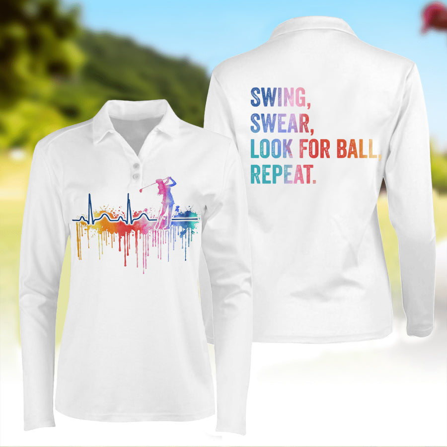 Swing Swear Look For Ball Repeat Long Sleeve Polo Shirt For Woman