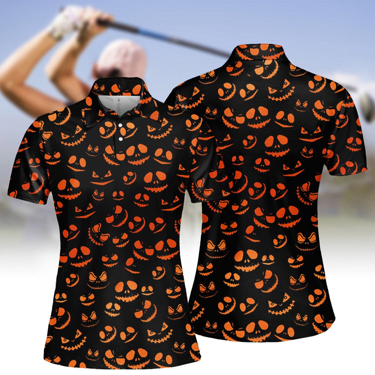 Black Halloween Background Halloween Golf Shirt for Women