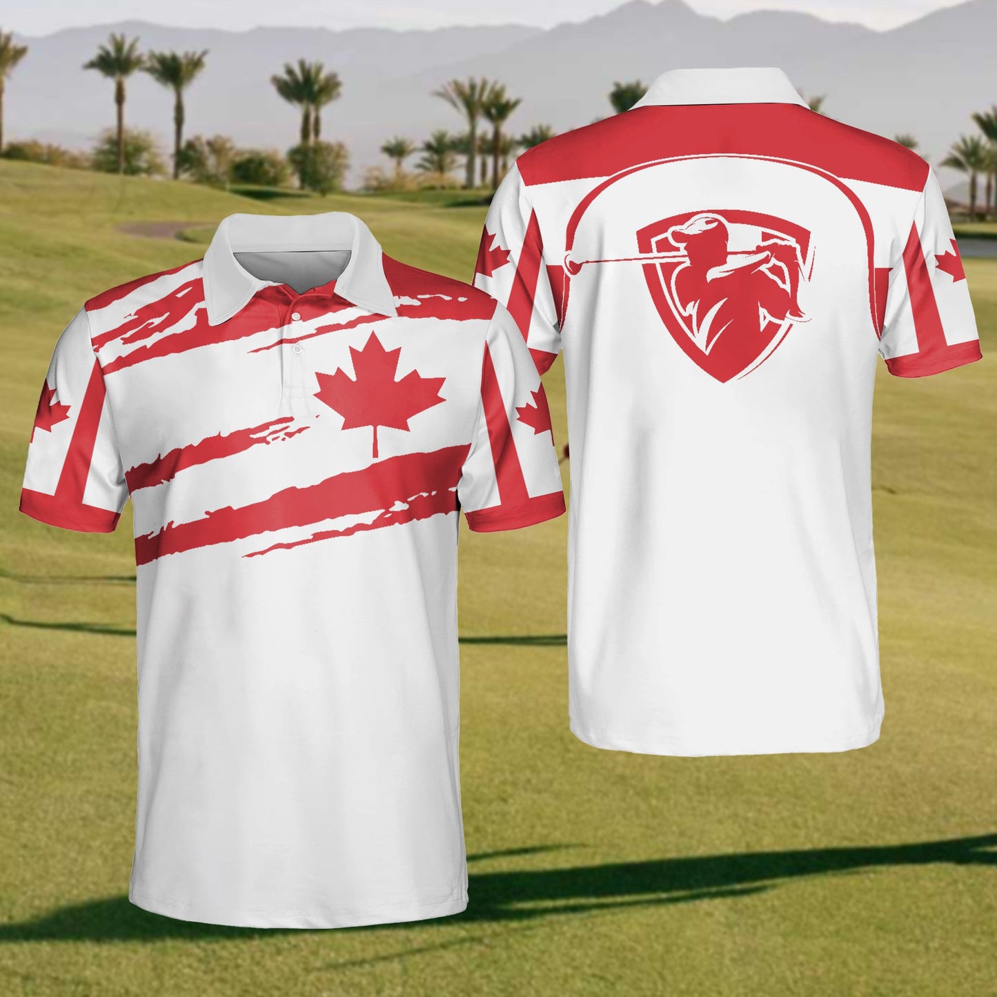 Men's Canadian Flag Graphic Print Golf Polo Shirt