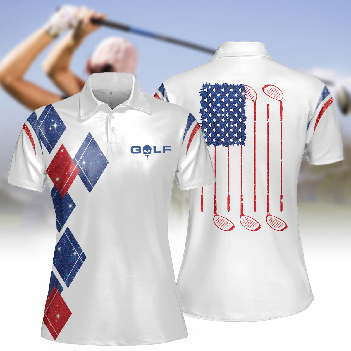 LOVE GOLF AMERICAN FLAG WOMEN POLO SHIRT