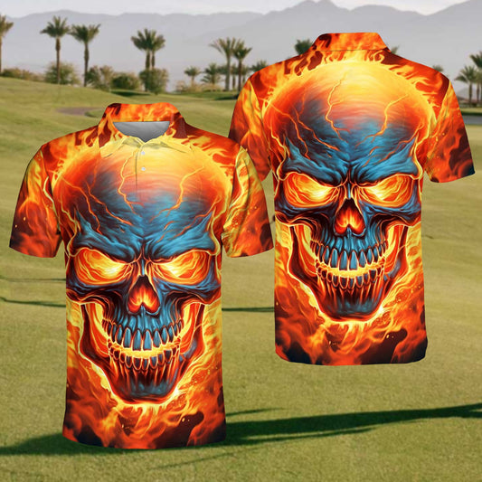 Mens Skull Flame Polo Shirt