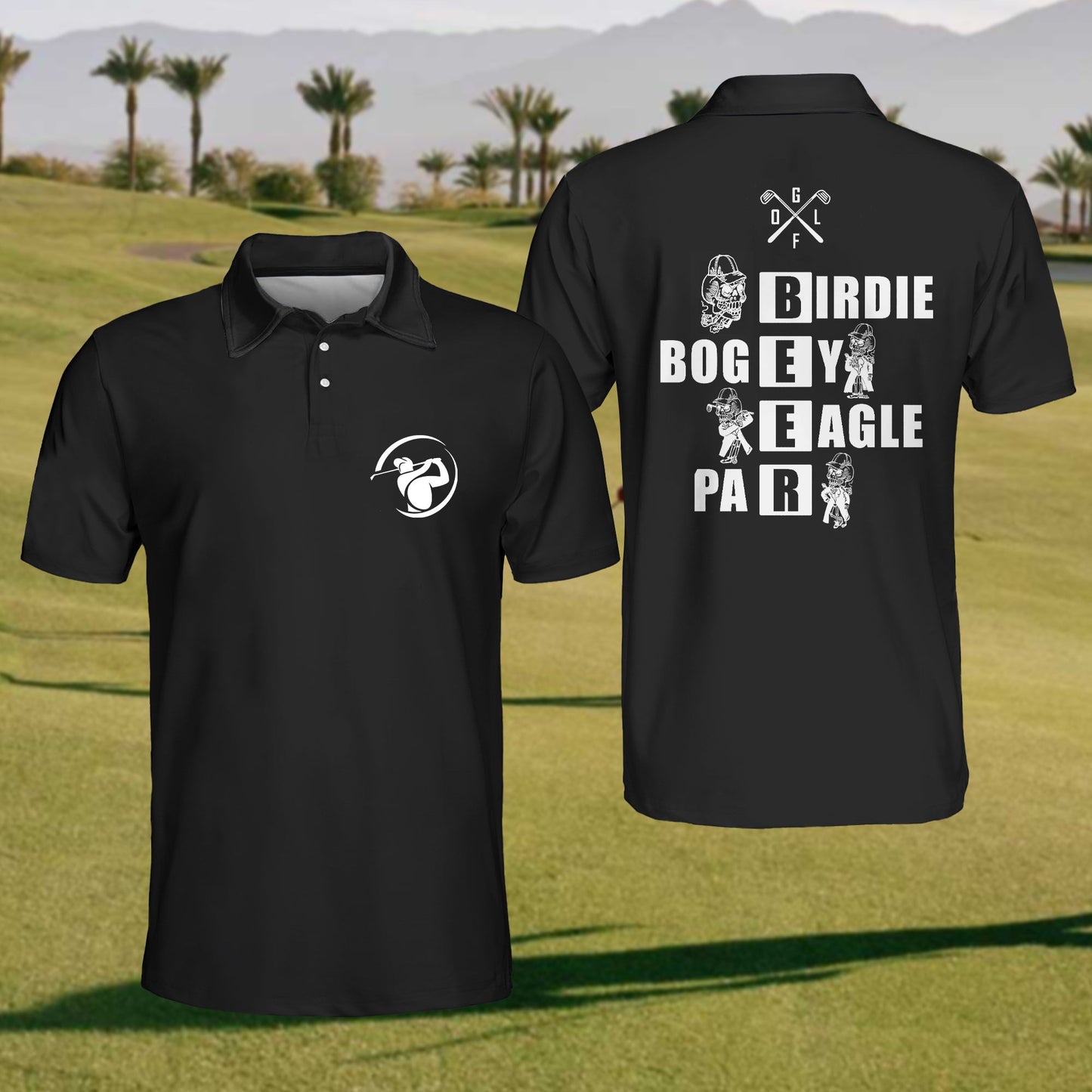 Men'S Beer Birdie Bogey Eagle Par Golf Skeleton Polo Shirt