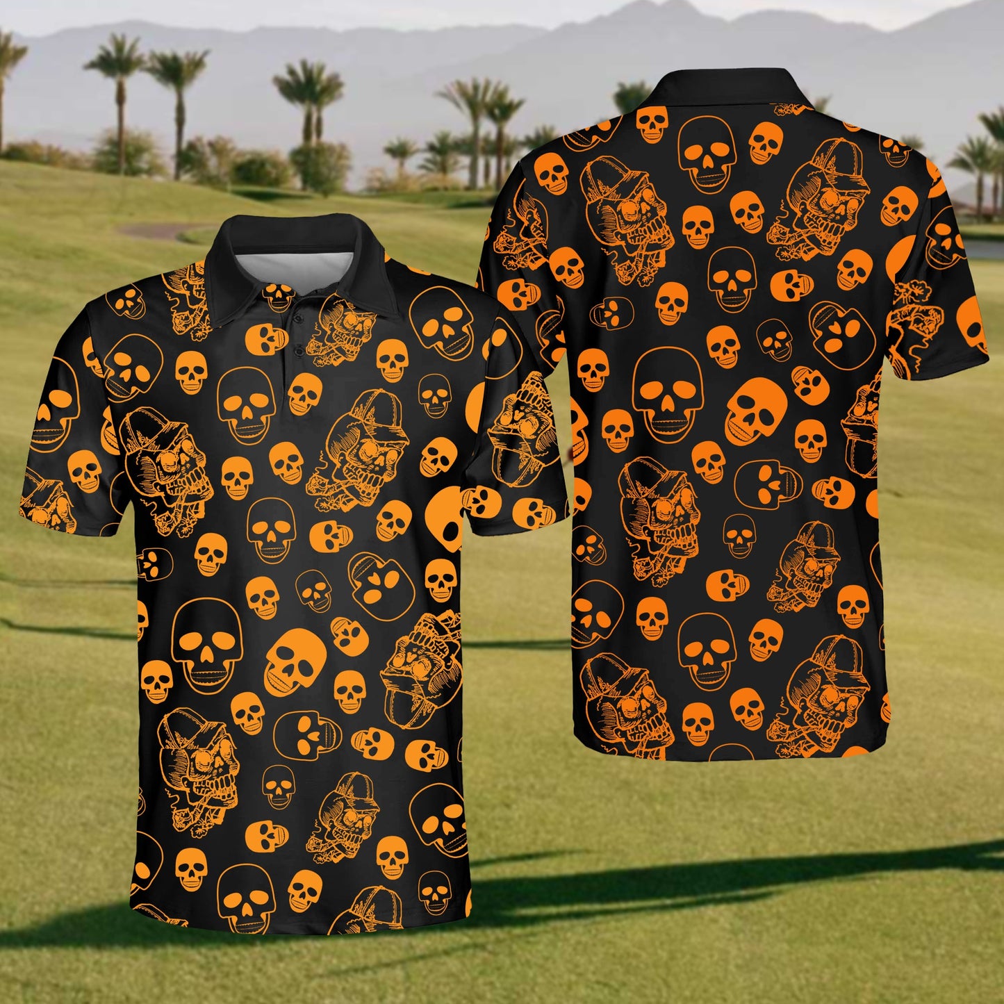 Men's Halloween Skull Pipe Polo Shirt