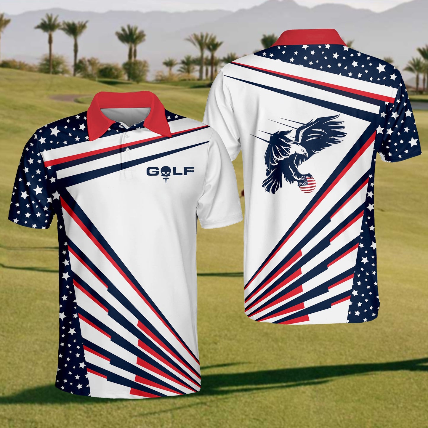 Eagle American Flag Mens Golf Shirts For Men