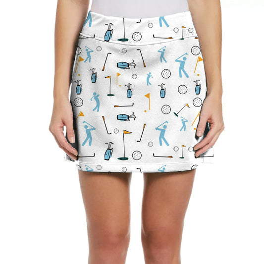 Women's White Seamless Golf Stick Figures Skirt（Leggings not included）