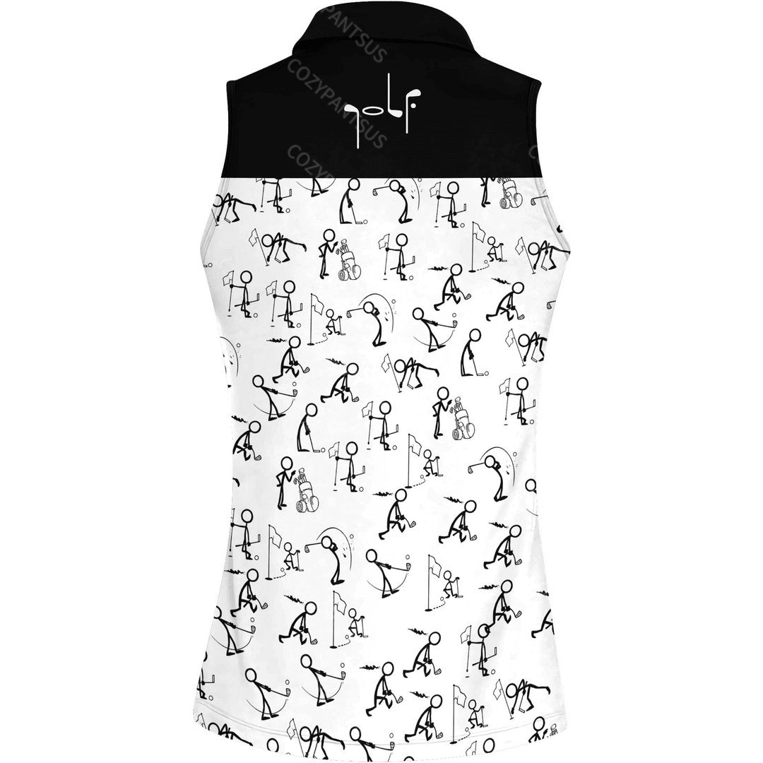 Stick figures Playing Golf Women  Sleeveless Polo Shirt