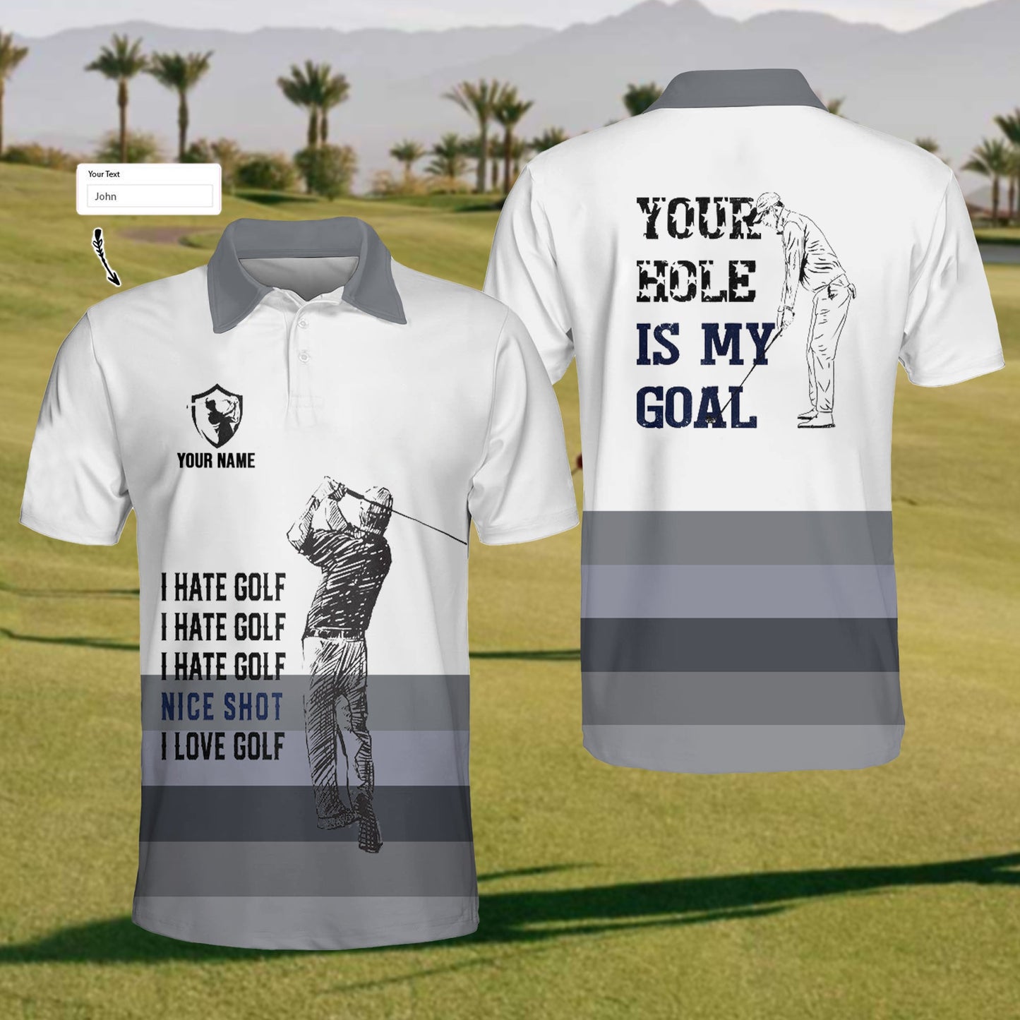 【Custom Your Name】Mens I Love Golf Polo Shirt