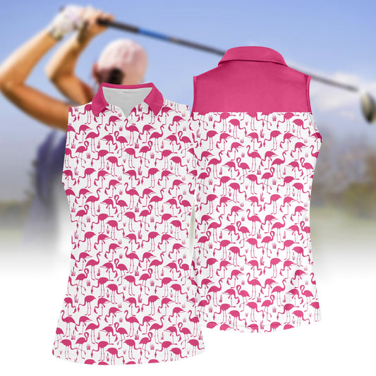 Funny Flamingo Golf Sleeveless Polo Shirt For Women