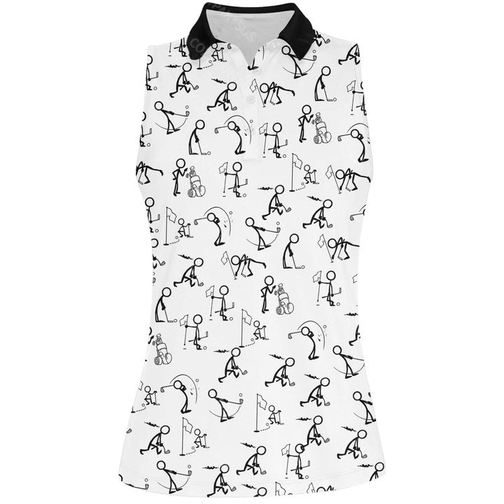 Stick figures Playing Golf Women  Sleeveless Polo Shirt