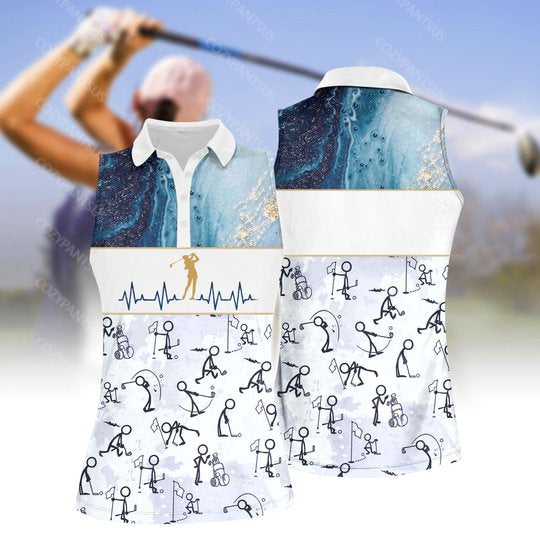 Women's Stick figures Playing Golf  Sleeveless Polo Shirt