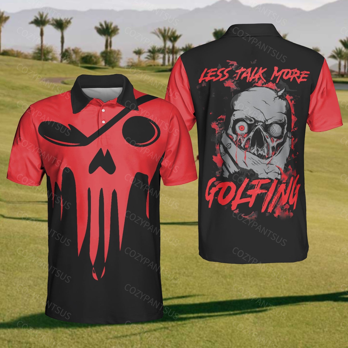 Mens Red Skull Golf Polo Shirt