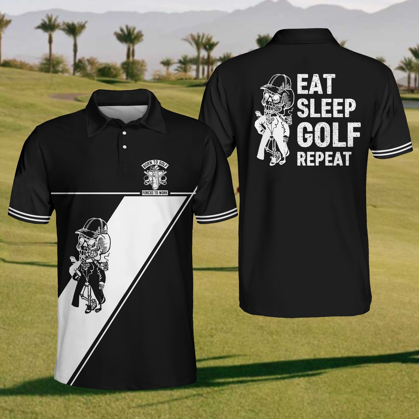 Men'S Eat Sleep Golf Repeat Golf  Skeleton Polo Shirt