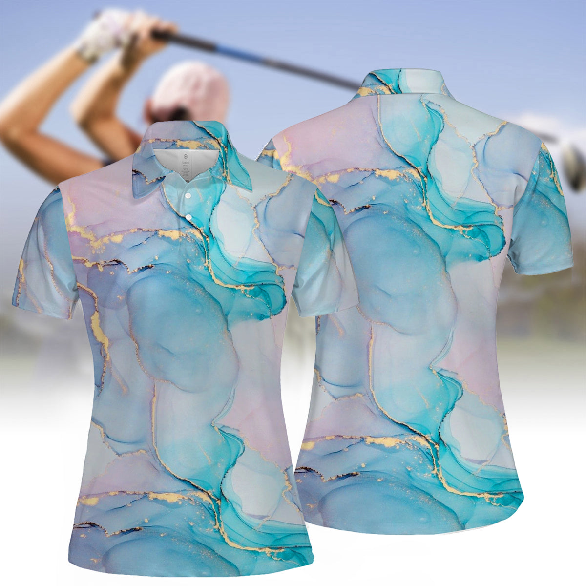 Women's Marble Print Polo Shirt