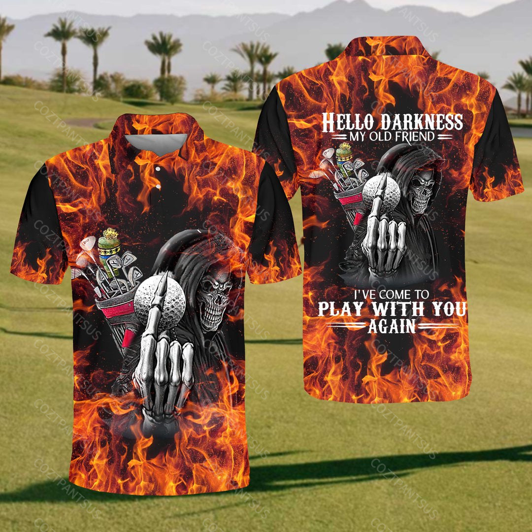 Golf Flame Hello Darkness My Old Friend I've Come To Play With You Again Polo Shirt For Men