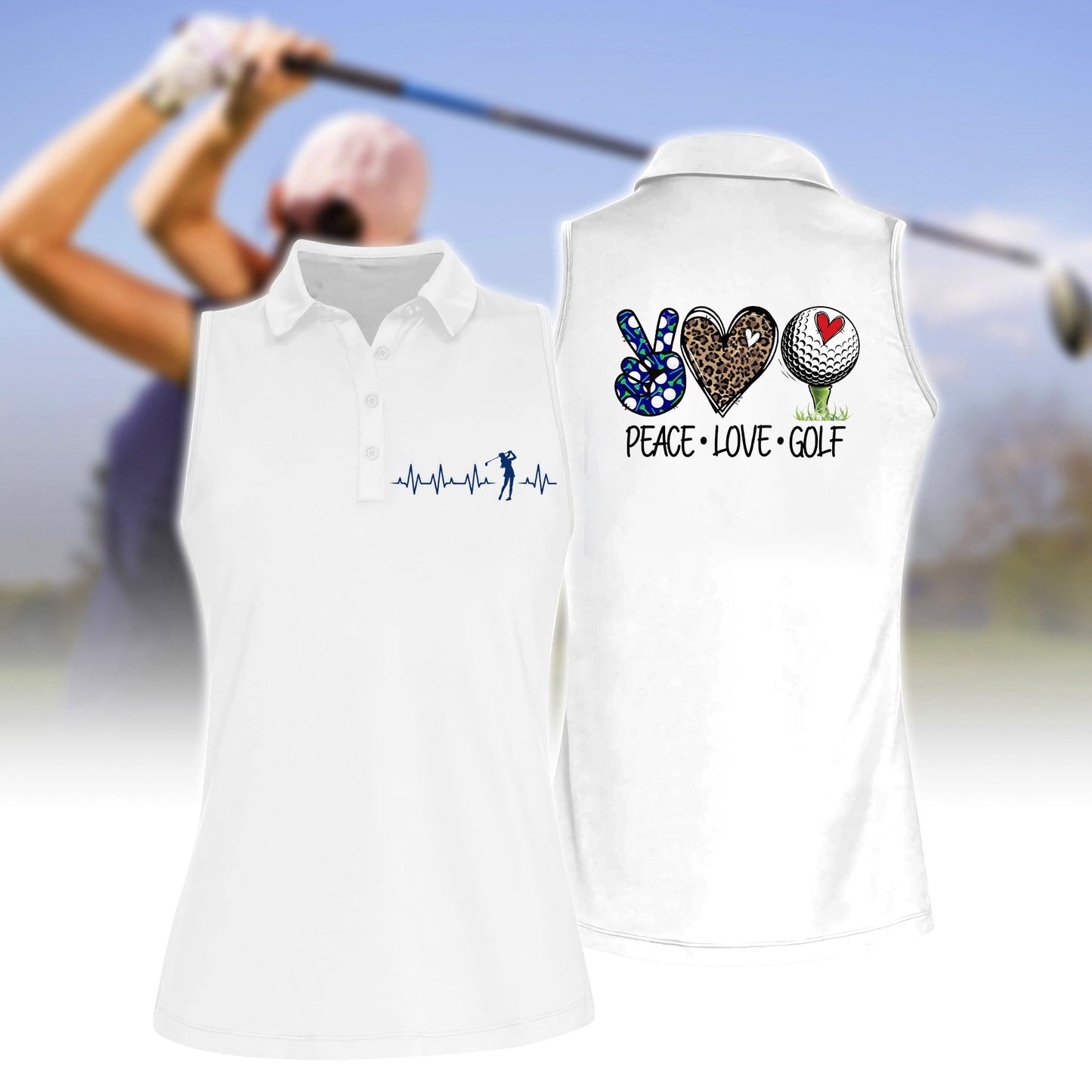 Women's Peace Love Golf Sleeveless Polo Shirt