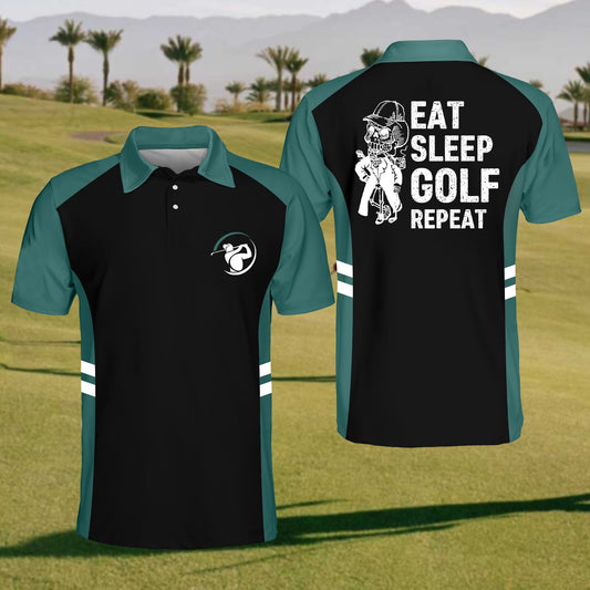 Men'S Eat Sleep Golf Repeat Golf Skeleton Polo Shirt