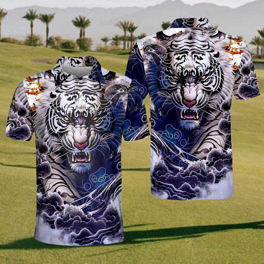 2024 Mens Tiger Print Polo Shirt