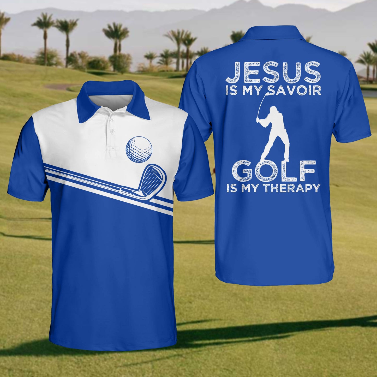 Men's Jesus is my savior golf is my therapy polo shirt