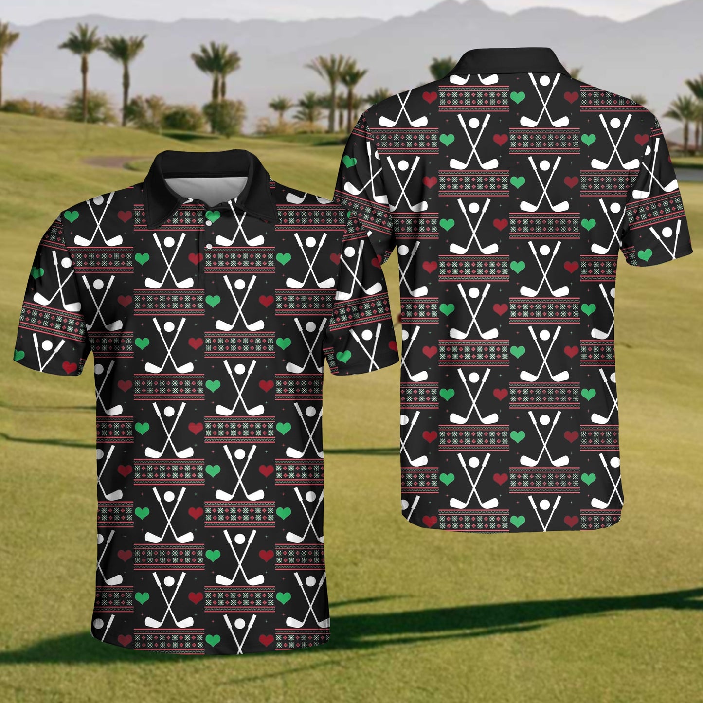 Men's Christmas Golf Print Polo Shirt