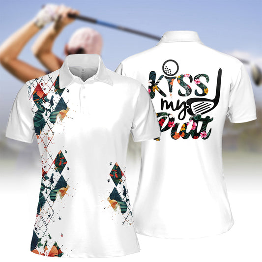 Tropical argyle pattern white Womens golf polo shirts