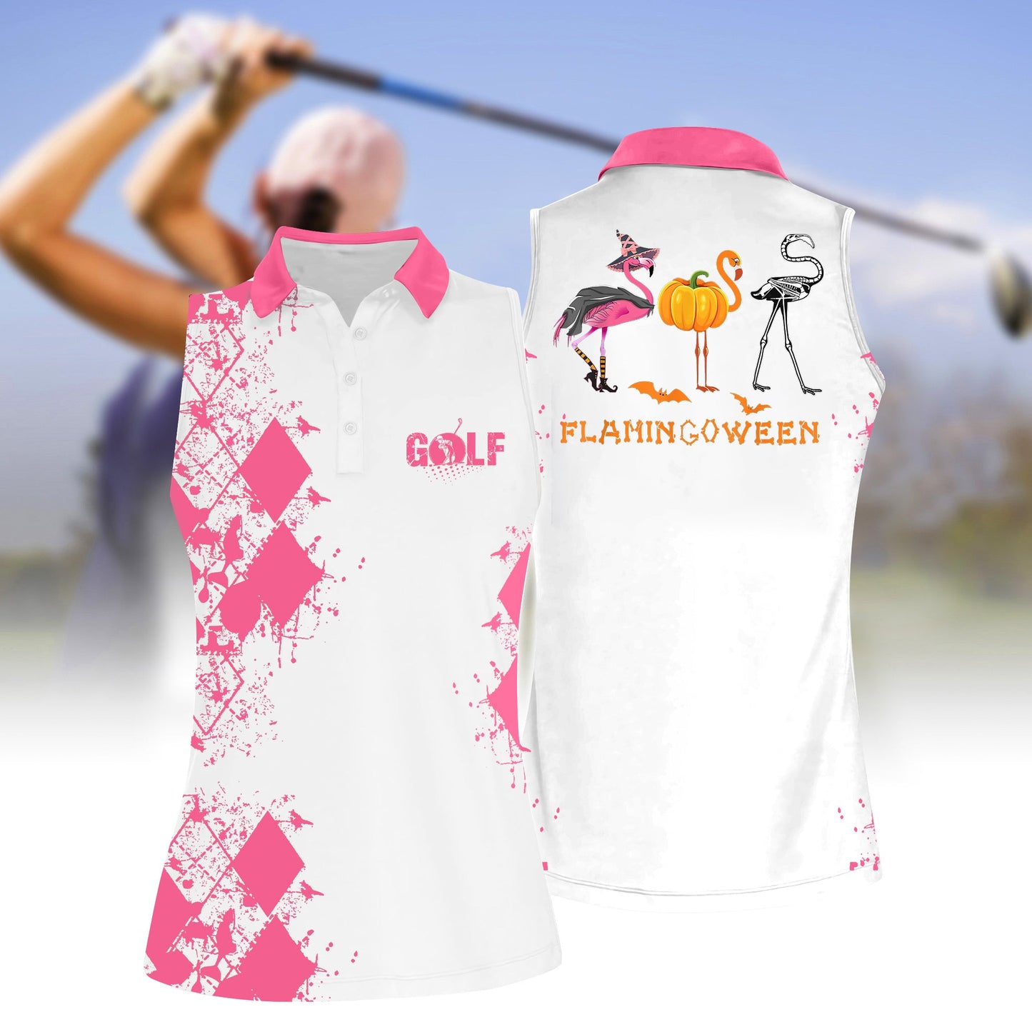 Funny Halloween Golf Sleeveless Polo Shirt For Women