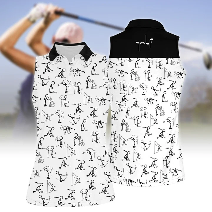 Stick figures Playing Golf Women  Sleeveless Polo Shirt