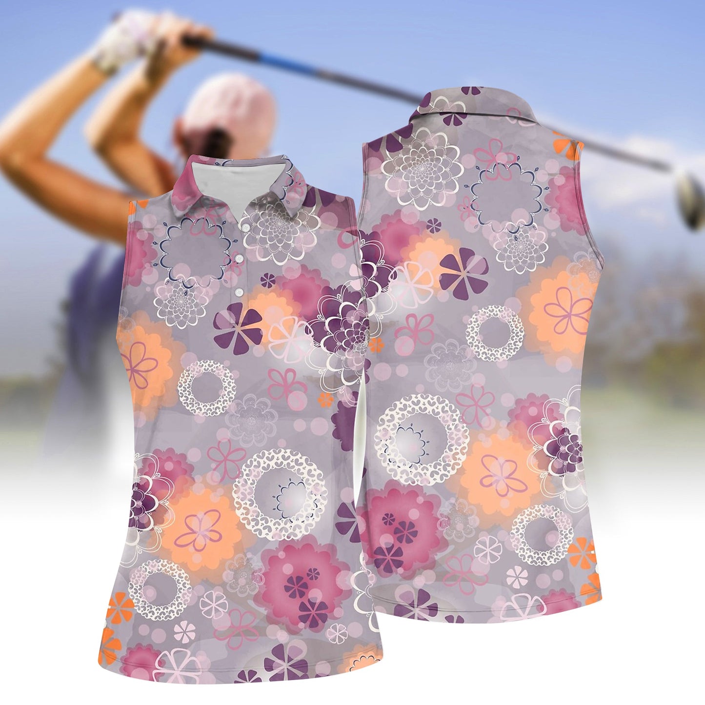 Women's Floral Short Sleeve Polo Shirt & Sleeveless Polo Shirt