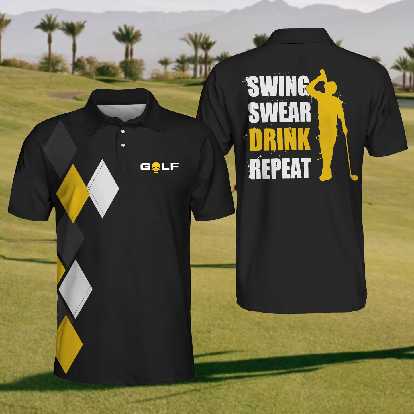 Men's Swing Swear Drink Repeat Golf Polo Shirt