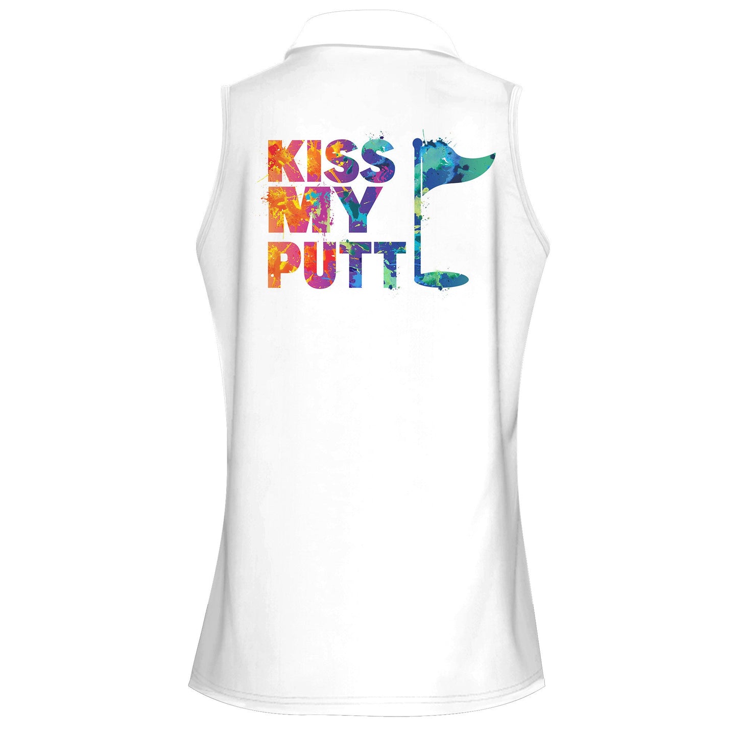 Kiss My Putt Watercolor Women Sleeveless Polo Shirt