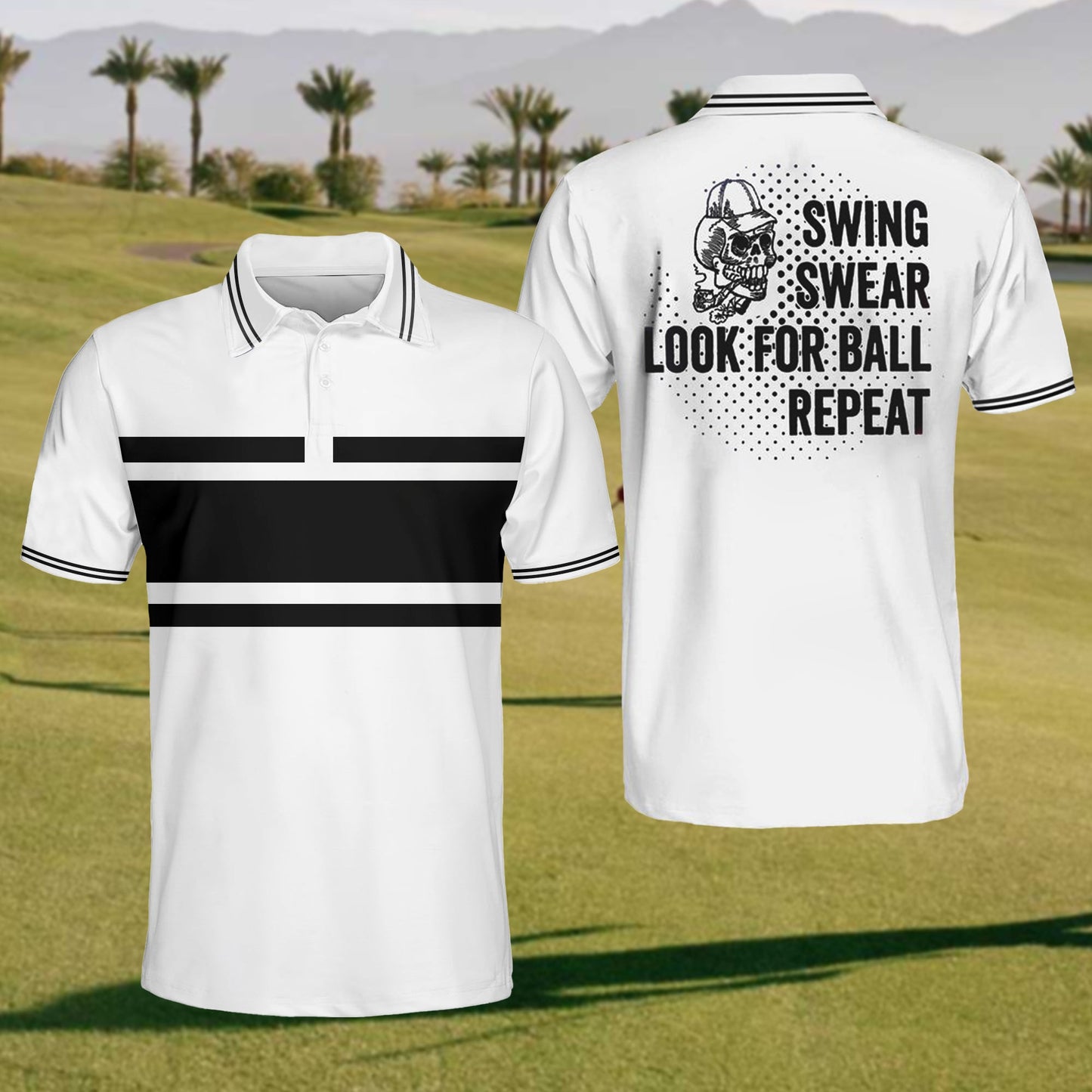 Men's White Skull Golf Polo Shirt