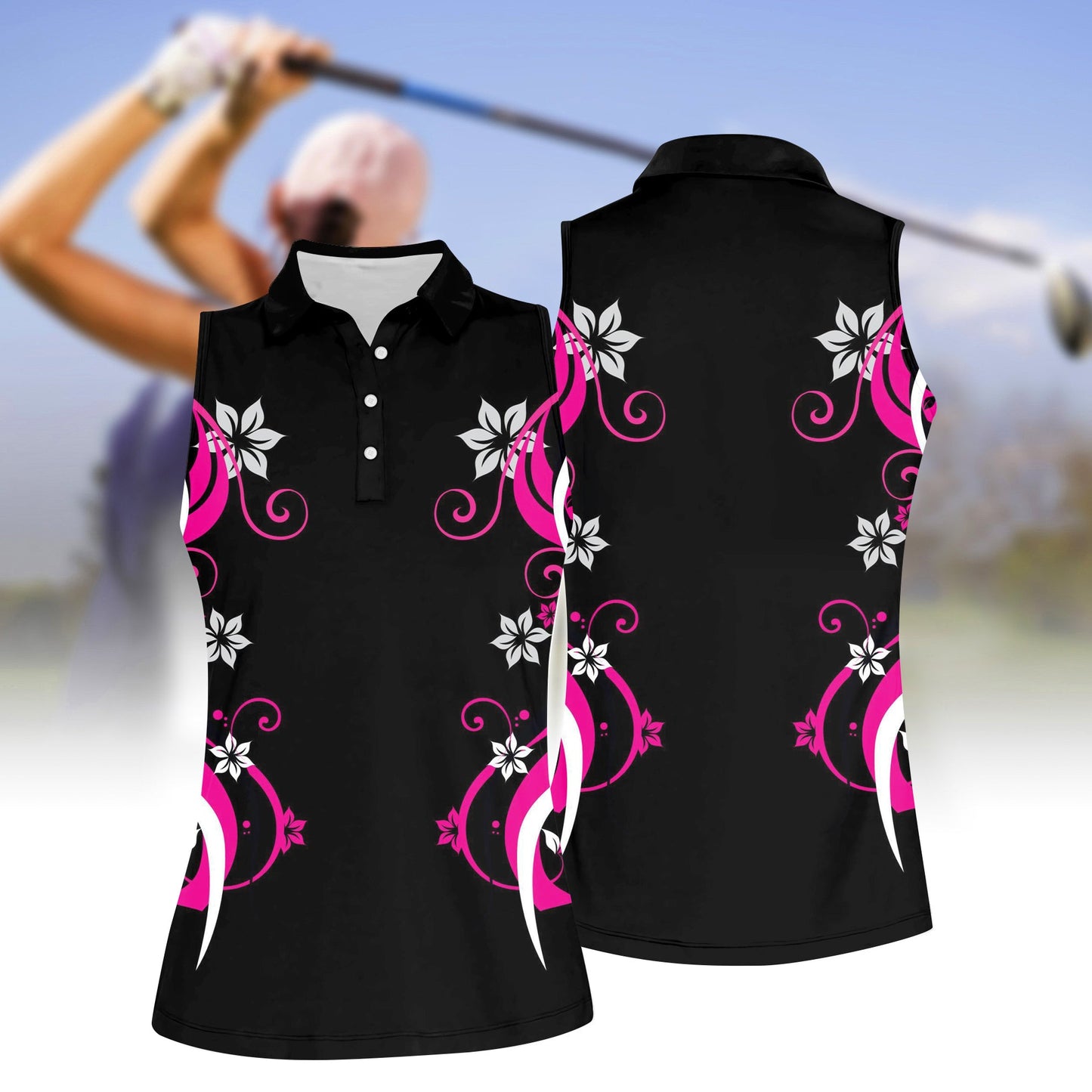 Women's Flower Sleeveless Polo Shirt