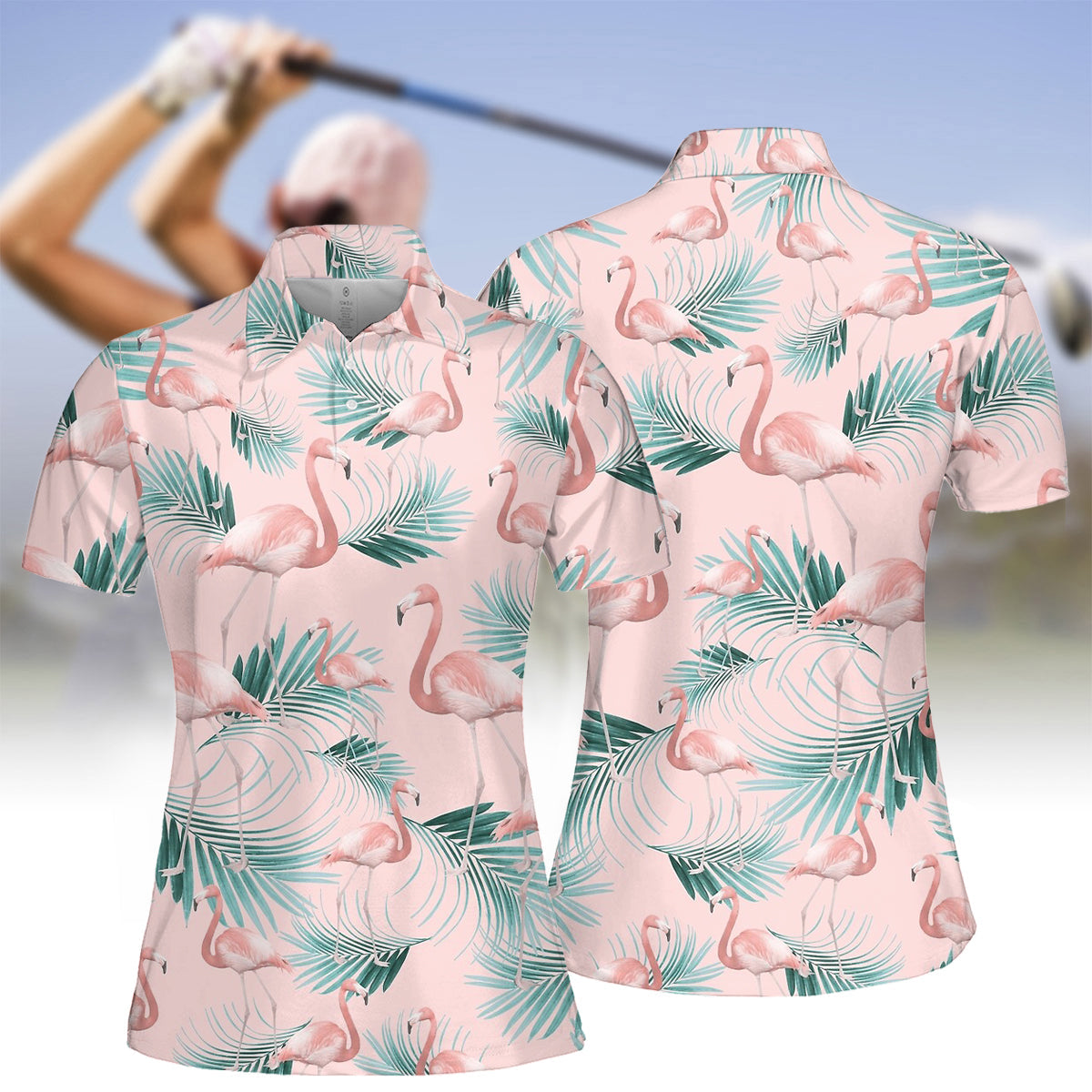 Women's Leaf & Flamingo Sleeveless Polo Shirt