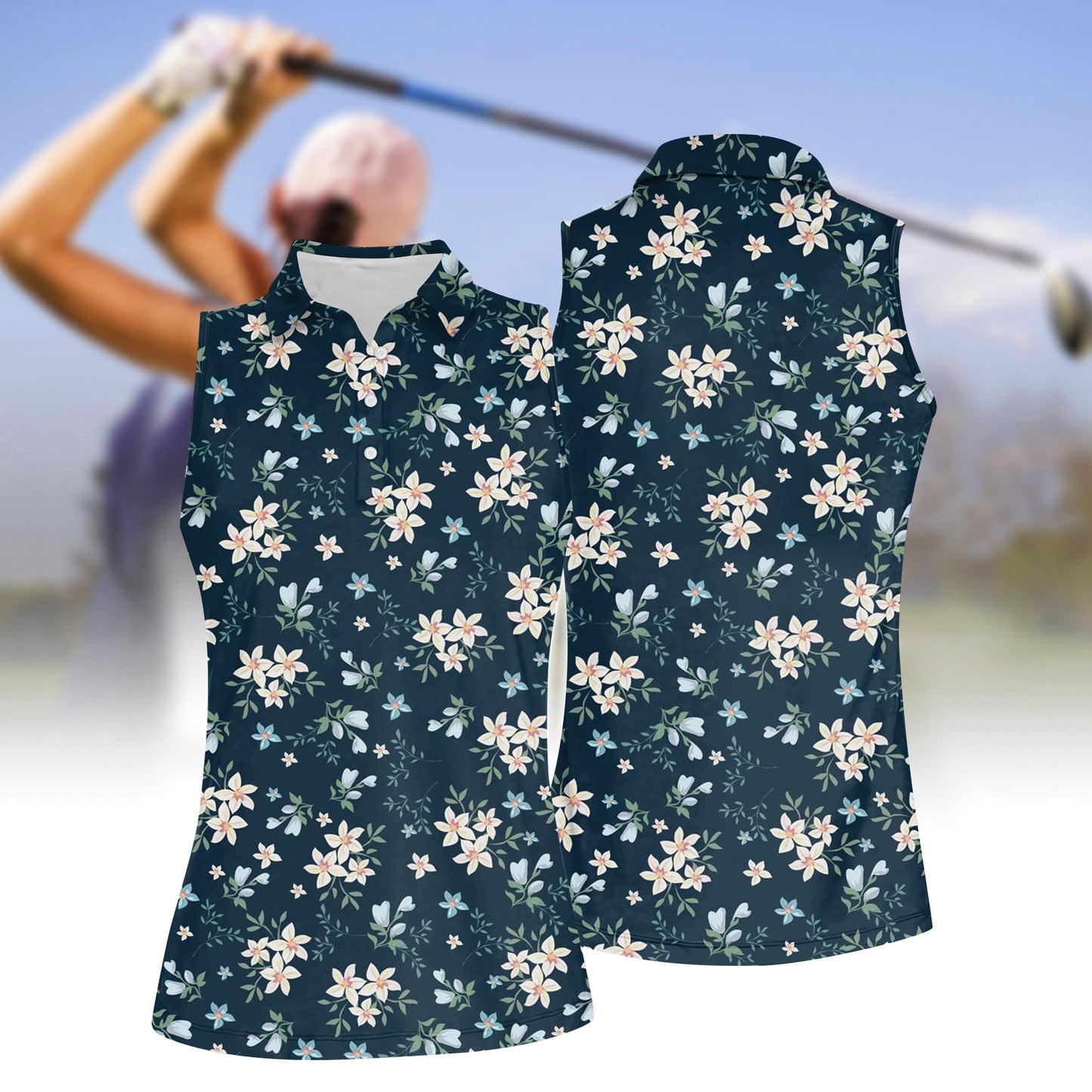 Women's Floral Sleeveless Polo Shirt