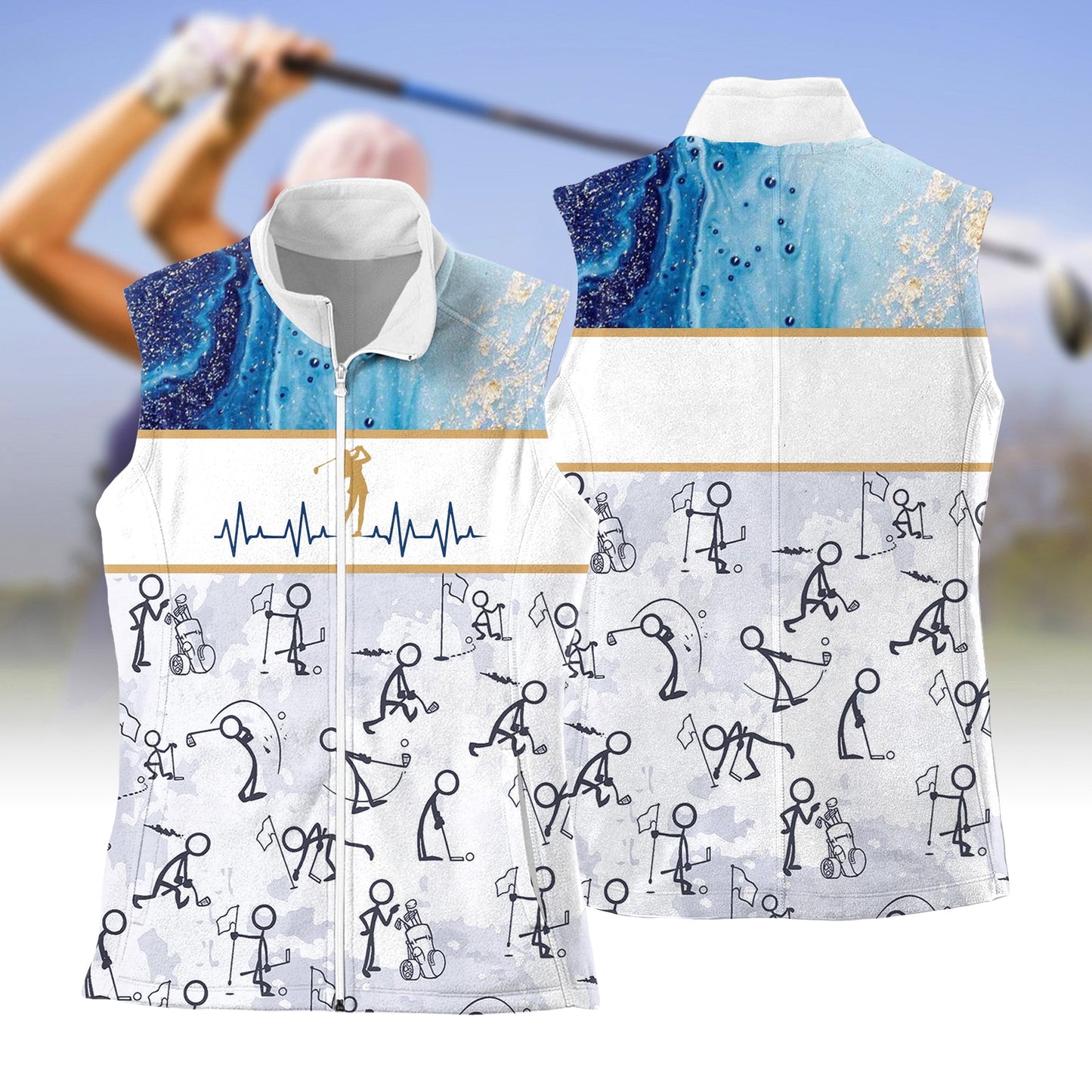 Women's White& Blue Golf Sleeveless Jacket