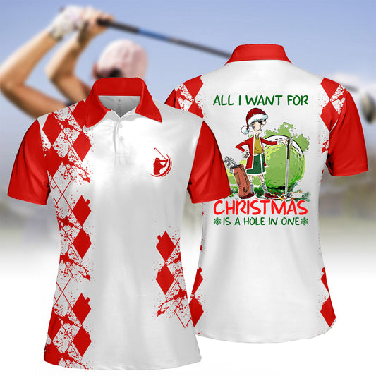 All I Want For Christmas Is A Hole In One Polo Shirt For Woman