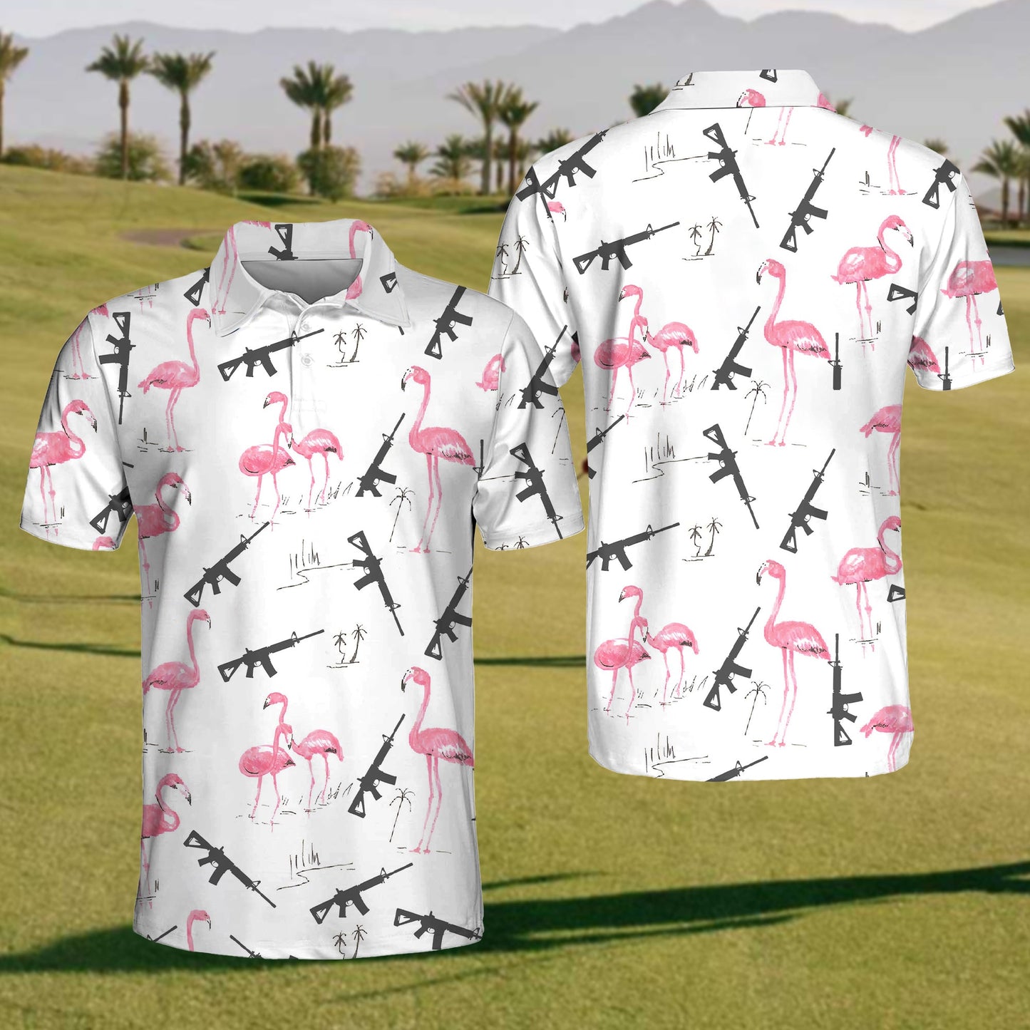 Armed Flamingos Golf Polo Shirt