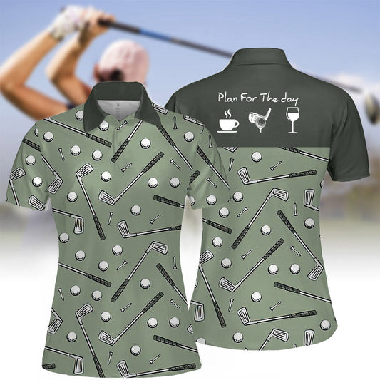 Green Seamless Golf Stick Figures Women Short Sleeve Polo Shirt