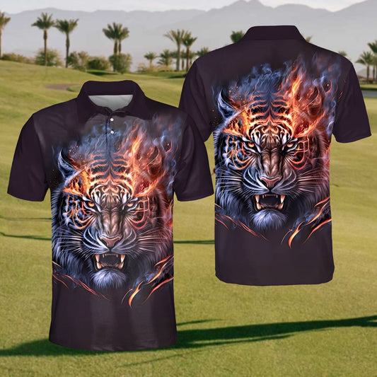 Mens Flame Tiger Print polo Shirt