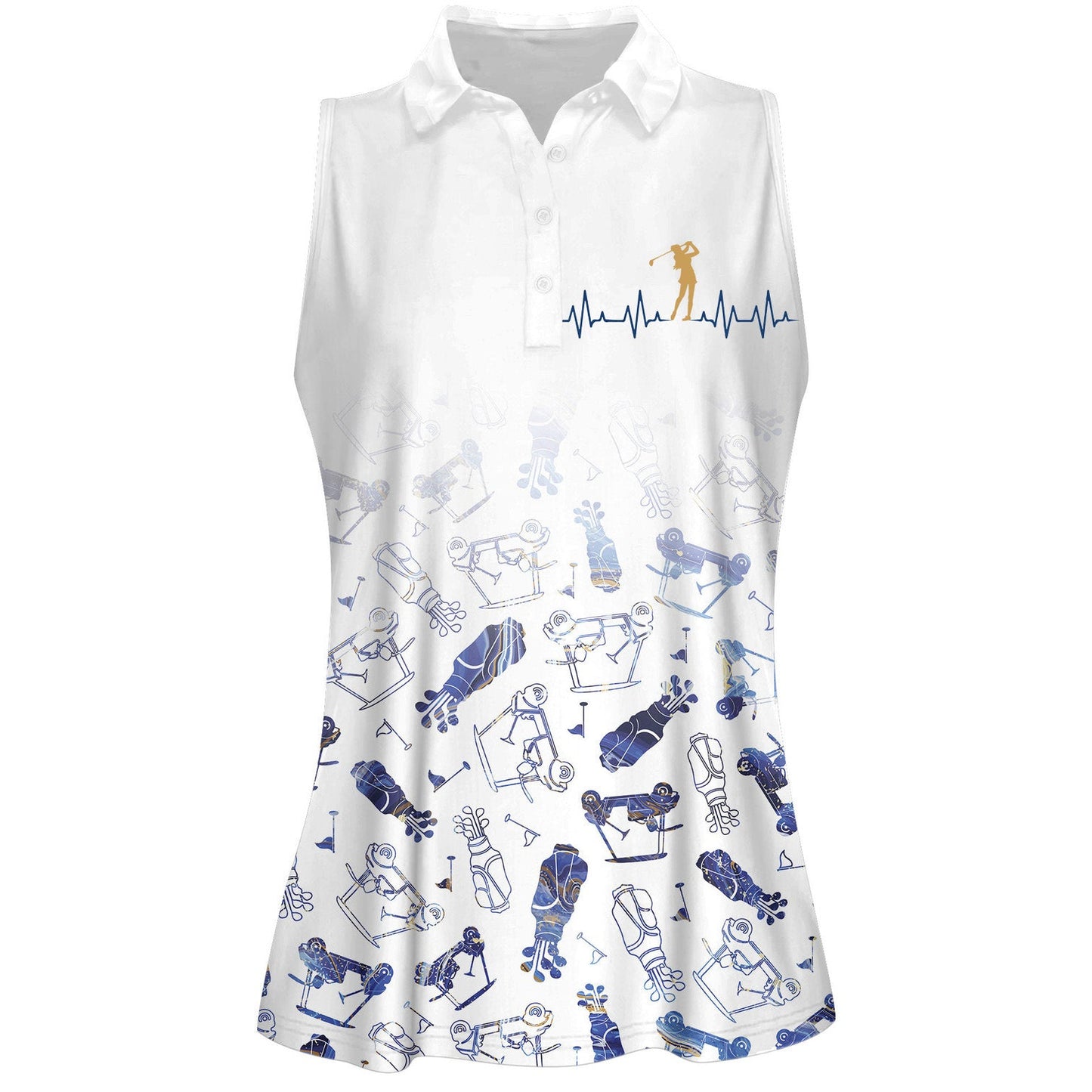 Blue Marble Gradient Heart Beat Golf Women Sleeveless Polo Shirt