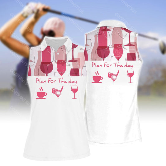 Plan For The Day Coffee Golf Wine Seamless Pattern Women Sleeveless Polo Shirt