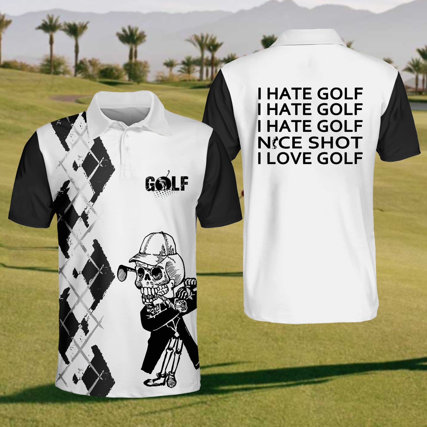 Men'S I Hate Golf Nice Shot I Love Golf Skeleton Polo Shirt