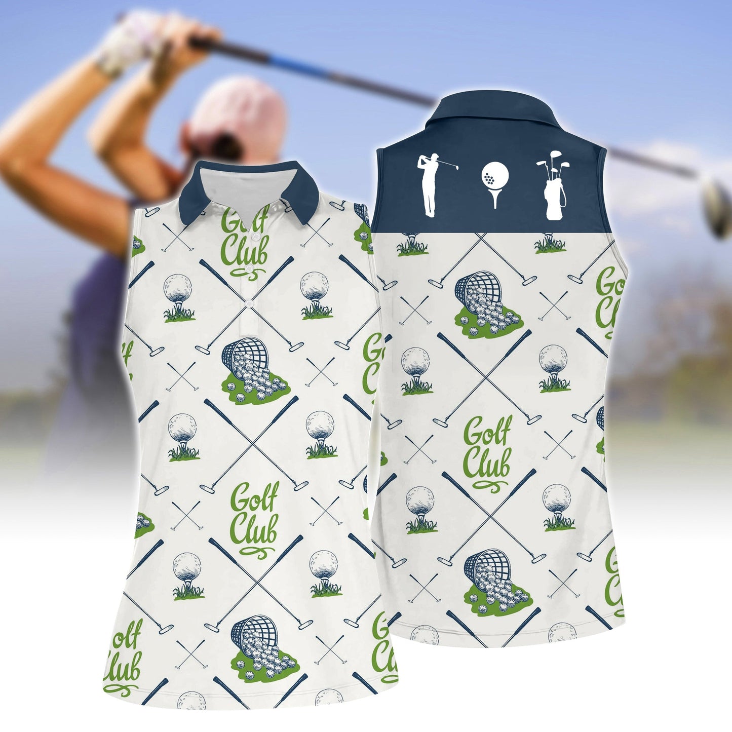 Green Seamless Golf Figures Women Sleeveless Polo Shirt