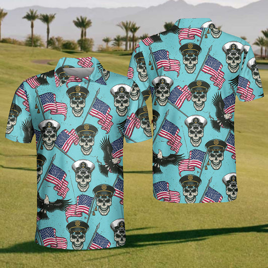 Mens Flag& Skull Polo Shirt