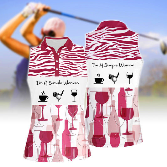 Plan For The Day Coffee Golf Wine Seamless Pattern Women Sleeveless Polo Shirt