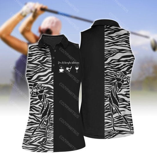 I Am A Simple Women Zebra Pattern Women Sleeveless Polo Shirt