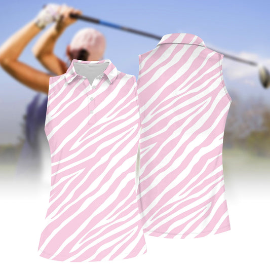 Women's Pink Zebra Sleeveless Polo Shirt