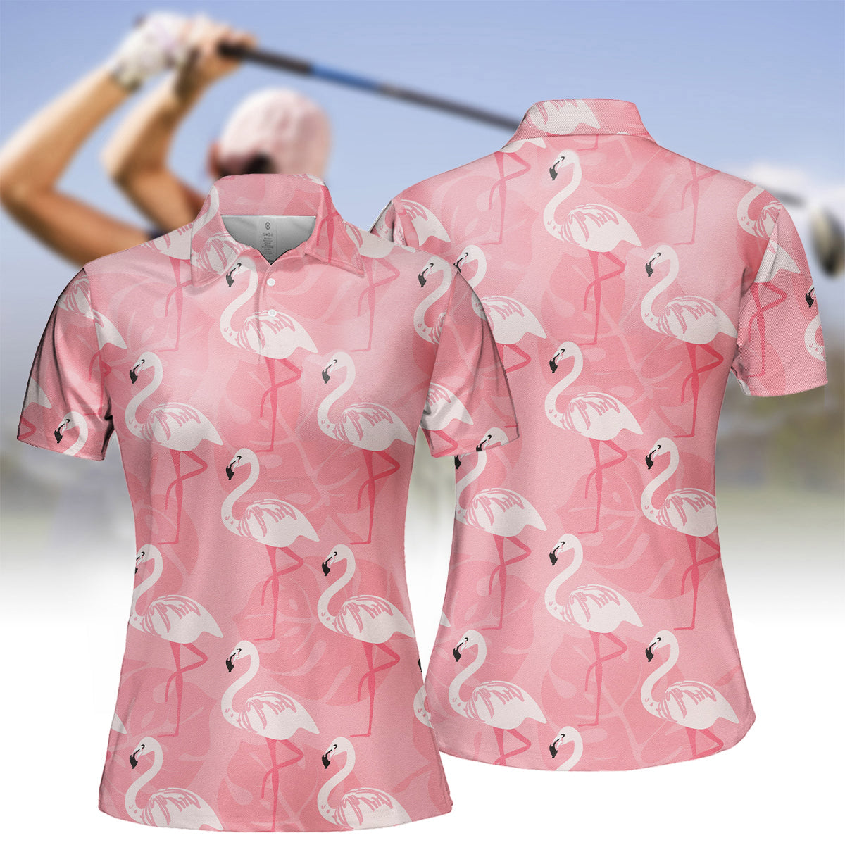 Women's Flamingo Print Golf Polo Shirt