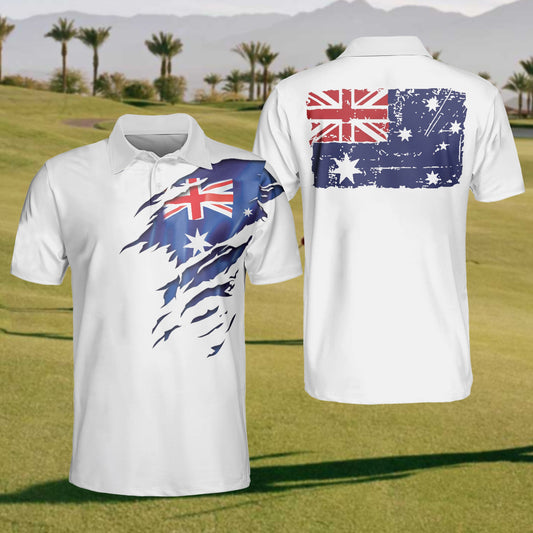 Men's Australian Flag Graphic Print Golf Polo Shirt